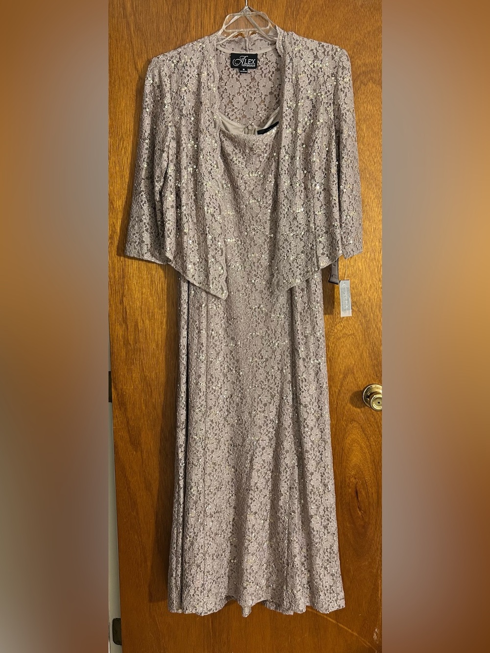 NWT Alex Evenings two piece dress sleeveless gown w/ sequined lace jacket Sz 16
